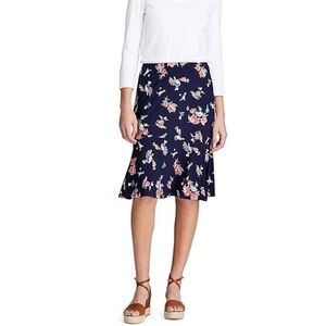 Chaps Ruffled A-Line Skirt Size:1X Blue Mid Length Stretchy Floral Print